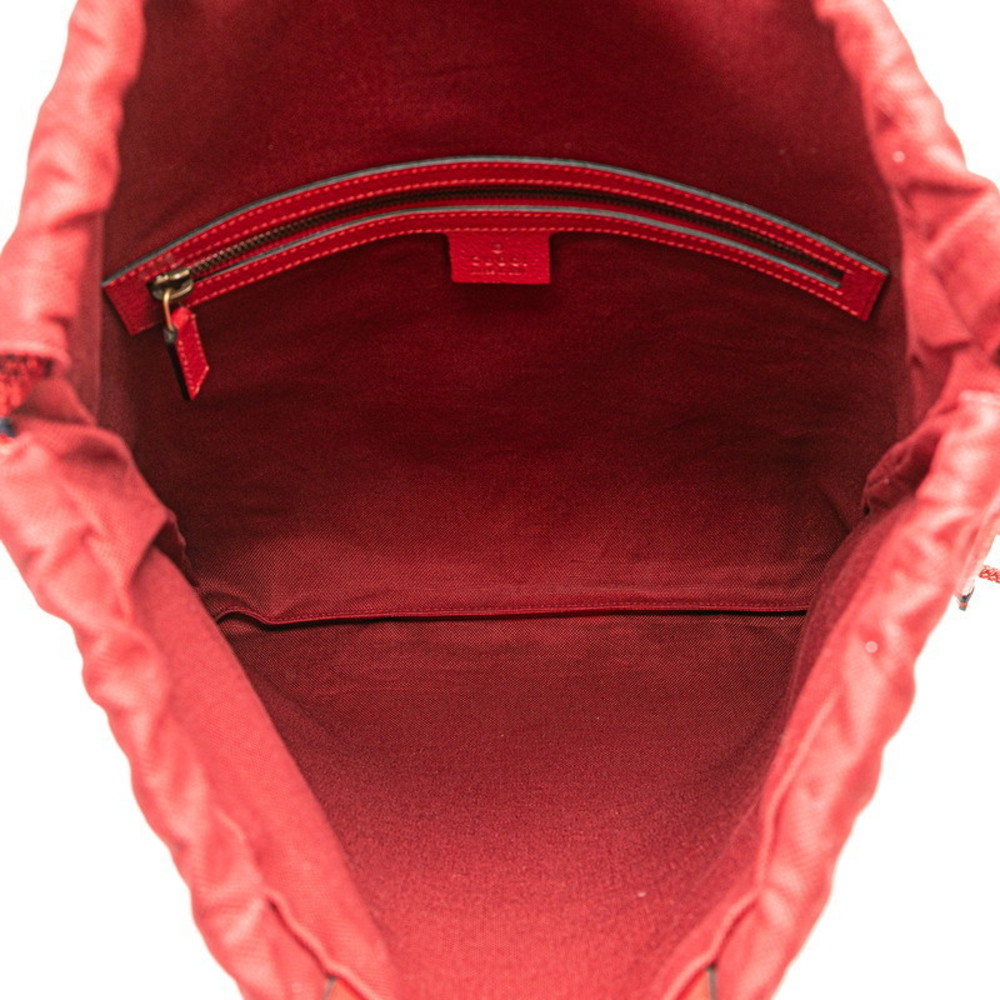 Gucci Drawstring Canvas Leather Backpack Red Whit… - image 4